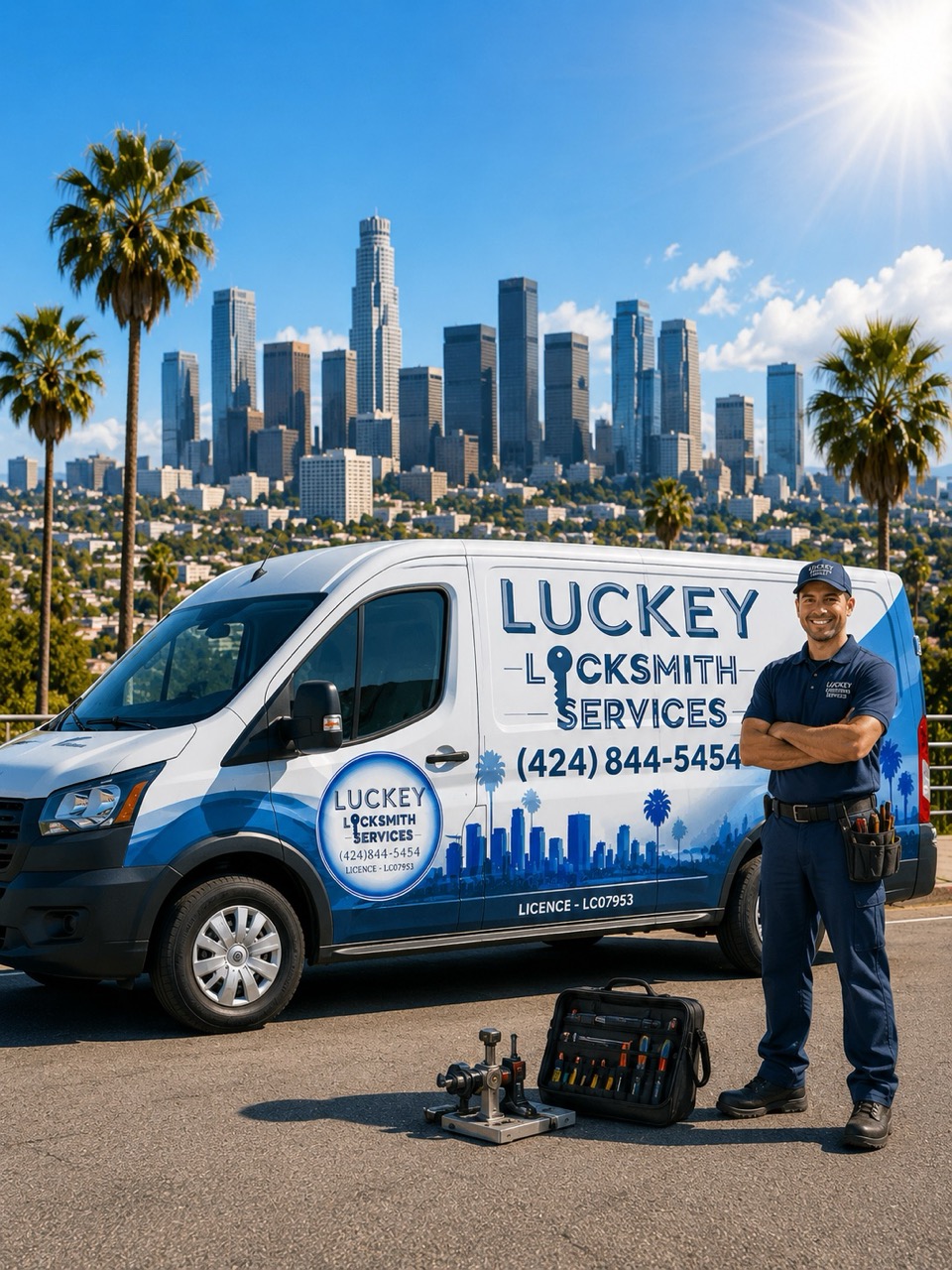 car lockout service los angeles technician unlocking a vehicle curbside in LA